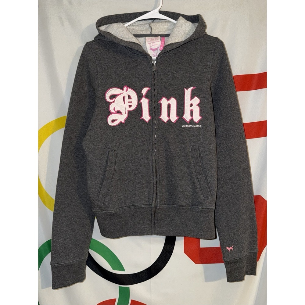 Y2K Pink Victoria's Secret Full Zip Hoodie Womens Medium Gray